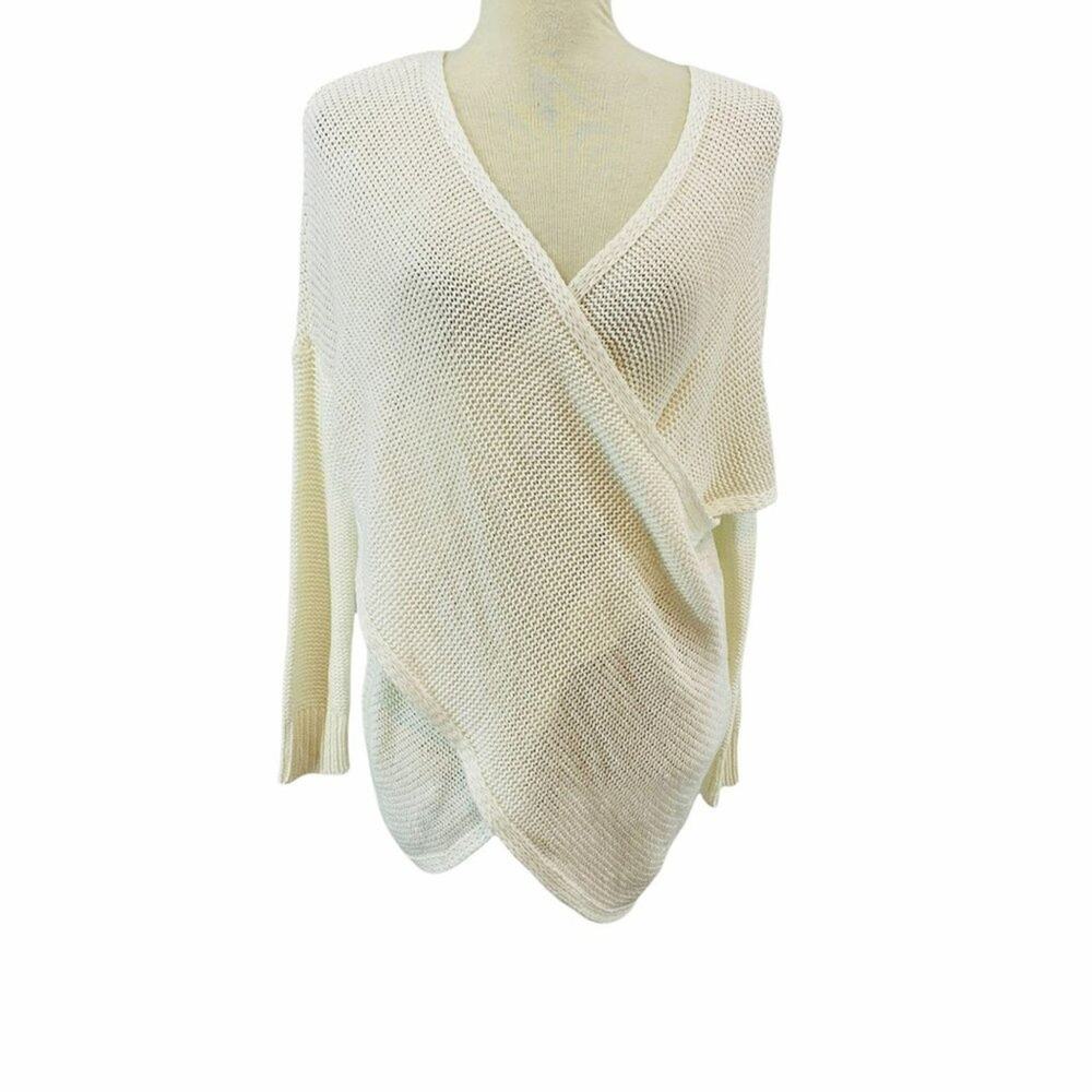 Lord & Taylor Design Lab Sweater Faux Wrap Cream Loop Knit Womens Small